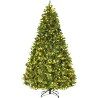 Costway Kunstkerstboom 240 cm – Met Klapsysteem, Metalen Standaard, Versierd, Realistische PVC & PE Naalden – Voor Thuis, Kantoor, Winkel of Hotel