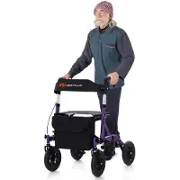 Costway Rollator met luchtbanden, opvouwbaar en lichtgewicht met zitting, aluminium, tot 160 kg, 2 in 1 rolstoel & rollator, loophulp met 6 hoogte-instellingen, looprek met tas
