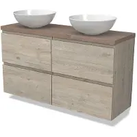 Maxaro Modulo Plato Badkamermeubel voor waskom | 120 cm Lichtgrijs eiken Greeploos front Middenbruin eiken blad 4 lades