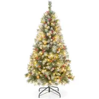 Costway Kunstkerstboom 150 cm met 8 Verlichtingsstanden Warmwitte LED en Dennenappels – CM25342DE