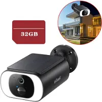 IeGeek 3MP draadloze beveiligingscamera - ingebouwd zonnepaneel - CCTV-camerasysteem op batterijen - nachtzicht in kleur - bewegingsdetectie Zwart - 32GB-KAART