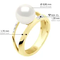 ATELIERS SAINT GERMAIN Ring Sieraad 0,06 Ct - Geel Goud - Echte Gecultiveerde Zoetwaterparel Rond 8-9 mm
