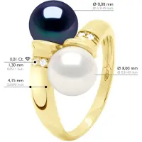 ATELIERS SAINT GERMAIN Ring Jij & Ik - Diamanten 0,04 Cts - 2 Echte Gecultiveerde Zoetwaterperlen Rond 8-9 mm