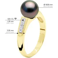 ATELIERS SAINT GERMAIN Ring Sieraden Diamant 0,06 Cts - Geel Goud - Echte Gecultiveerde Tahiti Pauw 8-9 mm Rond