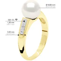 ATELIERS SAINT GERMAIN Ring Sieraad Diamant 0,06 Ct - Geel Goud - Echte Gecultiveerde Zoetwaterparel Rond 8-9 mm