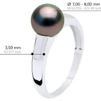 ATELIERS SAINT GERMAIN Ring Prestige Zilver 925 Rhodium-geplateerd - Echte Gecultiveerde Tahiti Parels Rond 7-8 mm