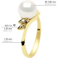 ATELIERS SAINT GERMAIN Ring Diamanten 0,04 Cts Echte Gecultiveerde Zoetwaterparel Rond 7-8 mm