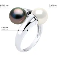 ATELIERS SAINT GERMAIN Ring U & Ik Prestige van Zilver 925 Geverfd met Rhodium, versierd met Echte Gecultiveerde Tahitiaanse Parel en FRESHWATERKLEUR NATUURLIJK WIT - 8-9 mm
