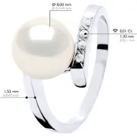 ATELIERS SAINT GERMAIN Ring Sieraden Diamant 0,04 Ct - Kwaliteit Hsi Wit Goud - Echte Geëxtraheerde Zoetwaterparel Rond 8-9 mm