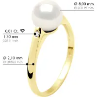ATELIERS SAINT GERMAIN Ring Solitaire Diamanten 0,02 Cts - Echte Gecultiveerde Zoetwaterparel Rond 8-9 mm