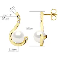 ATELIERS SAINT GERMAIN Oorbellen Prestige - Diamanten 0,08 Cts - Kwaliteit HSI - Wit Goud - Echte Gecultiveerde Zoetwaterparels Rond 7-8 mm