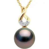 ATELIERS SAINT GERMAIN Hanger Acht Diamanten 0,03 Cts - Kwaliteit HSI - Geel Goud - Echte Gecultiveerde Tahiti Parel Rond 9-9 mm