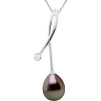 ATELIERS SAINT GERMAIN Halsketting Sieraden Diamanten 0,02 Ct Wit Goud - Tahiti Parel Peer 8-9 mm
