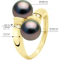ATELIERS SAINT GERMAIN Ring Jij & Ik Diamanten 0,06 Ct 2 Echte Gecultiveerde Tahiti Parel Ronde 8-9 mm - Geel Goud
