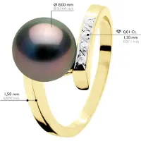ATELIERS SAINT GERMAIN Ring Sieraad Diamant 0,04 Cts Geel Goud - Echte Geprofessioneerde Tahiti Parel Rond 8-9 mm