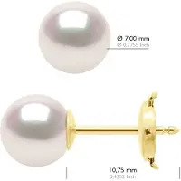 ATELIERS SAINT GERMAIN Oorbellen - Geel Goud 750 (18 Karaat) - Echte GeCultiveerde Parel Akoya Japanse Gecertificeerd Rond 7-8 mm