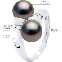 ATELIERS SAINT GERMAIN Ring Jij & Ik Diamanten 0,06 Cts 2 Echte Gecultiveerde Tahiti Parel Ronde 8-9 mm - Wit Goud