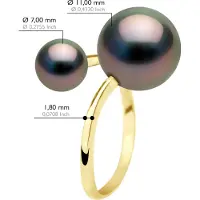 ATELIERS SAINT GERMAIN Ring Duo - Geel Goud - 2 Echte Gecultiveerde Tahiti Parels Rond 7-8 en 11-12 mm