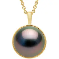ATELIERS SAINT GERMAIN Ketting met Gele Gouden Bead-Pendant Omgeving bedekt met Diamanten - Echte Gecultiveerde Tahitiparel Rond 10-11 mm