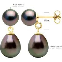 ATELIERS SAINT GERMAIN Dubbele Oorbellen - Geel Goud - Echte Gecultiveerde Tahiti Perlen Rond 7-8 en Pear 9-10 mm