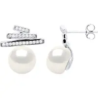 ATELIERS SAINT GERMAIN Oorbellen Strips met Cubic Zirconia - Echte Gecultiveerde Zoetwaterparel Knop 9-10 mm