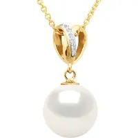 ATELIERS SAINT GERMAIN Hanger Dubbel Knoop - Diamanten 0,03 Ct - Geel Goud - Echte GeCultiveerde Zoetwaterparel Rond 10-11 mm