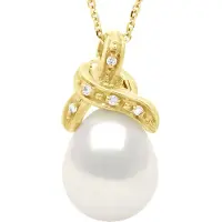 ATELIERS SAINT GERMAIN Halsketting Beaded Hangertje KNOOP Geelgoud en Diamanten 0,04 Ct Echte Zoetwaterparel Peer 9-10 mm