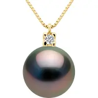 ATELIERS SAINT GERMAIN Halsketting Sieraden Diamanten 0,03 Cts - Echte GeCultiveerde Tahiti Parel Rond 9-10 mm
