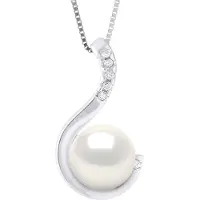 ATELIERS SAINT GERMAIN Hangende Sieraden 0,06 Cts Wit Goud en Echte Cultuurzoetwaterparel - KLEUR NATUURLIJK WIT - Rond 9-10 mm