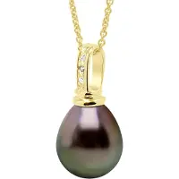 ATELIERS SAINT GERMAIN Hanger Prestige Geel Goud 375 & Diamant 0,03 Ct - Echte Gecultiveerde Tahitiaanse Parel Peer 10-11 mm