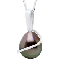 ATELIERS SAINT GERMAIN Kralenhanger met Retour Wit Goud 375 en Echte Cultuur Tahiti Parel Pear 8-9 mm