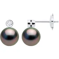ATELIERS SAINT GERMAIN Oorbellen Sieraden Prestige Diamanten 0,06 Ct - GESLOTEN SET 2 x 0,03 Ct - met Echt Gecultiveerde Tahiti Parel Rond 8-9 mm