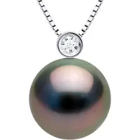 ATELIERS SAINT GERMAIN Halsketting Juwelen Prestige Diamant 0,03 ct - GESLOTEN ZETTING - Echte Gecultiveerde Tahiti Parel Rond 10-11 mm