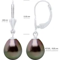 ATELIERS SAINT GERMAIN Oorbellen van 375 Wit Goud en Echte GeCultiveerde Tahiti Parel Paar 9-10 mm