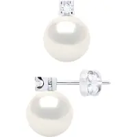 ATELIERS SAINT GERMAIN Oorbellen Prestige - Diamanten 0,04 Ct - Kwaliteit HSI - Wit Goud 375 en Echte Zoetwaterparels Rond 8-9 mm