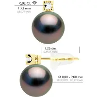 ATELIERS SAINT GERMAIN Oorbellen Prestige - Diamanten 0,04 ct - in Geel Goud 750 en Echte Cultiveerde Tahitiaanse Parel Rond 8-9 mm