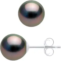 ATELIERS SAINT GERMAIN Oorbellen Wit Goud 375 - Echte Gecultiveerde Tahiti Parel Semi Rond 7,5-8 mm