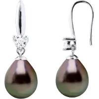 ATELIERS SAINT GERMAIN Oorbellen Zilver 925 & Cubic Zirconia - 2 Echte Gecultiveerde Tahiti Parel 8-9 mm