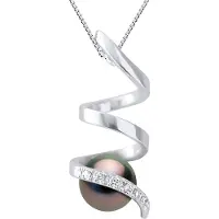 ATELIERS SAINT GERMAIN Hanger Spiraal Diamanten 0,06 Ct - Kwaliteit HSI - Wit Goud - Echte Geculte Tahiti Parel Rond 7-8 mm