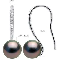 ATELIERS SAINT GERMAIN Oorbellen Echte Gekweekte Tahitiaanse Parel Rond 8-9 mm gemonteerd met Cubic Zirconia