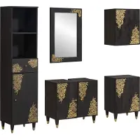 vidaXL Badkamerkast set 5 st Zwart 62 x 33 x 58 cm Massief Mango Hout