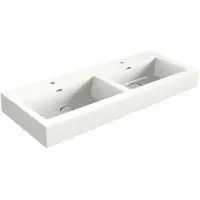Xenz Solid Surface Blad 120x45 met 2 RO wastafels met overloopgat+afvoerplug, 1 kraangat, mat wit