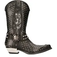 New rock zwart lederen cowboylaarzen met studs - M-7928-S1