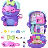 Polly Pocket Dolls and Playset Sleepover Puppy Compact Travel Toy with 1 Micro Doll Pet Dogs Food & Fashion Styling Accessories