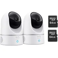 Eufy 2x Security Binnencamera 2K Pan & Tilt - Indoor Cam + 2x MicroSDXC 64GB - Bundelvoordeel