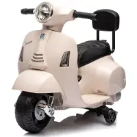 Sun baby Vespa Elektrische Kinderscooter, kindermotorfiets met claxon, gaspedaal, licht, zijwielen (Wit met rugleuning)