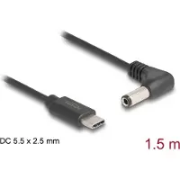 DeLOCK USB-C - DC plug haaks kabel | 5,5 x 2,5mm | max. 5V/1A (5W) | zwart | 1,5 meter