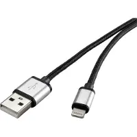 Renkforce RF4683966 USB-kabel USB 2.0 USB-A stekker, Apple Lightning stekker 3.00 m Donkergrijs Stoffen mantel