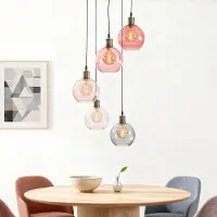 LumenXL 5-lichts hanglamp Liya - met smoke, rood en roze glas