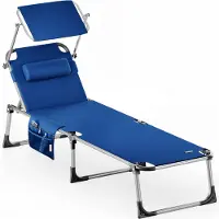 Casaria Ligbed Malta Blauw 210x61x35cm Aluminium met Zonnescherm